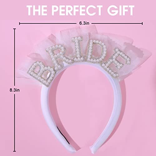 Elegant Pearl Veil Bride Headband - White Satin Hairband with 'BRIDE' Decor & Rhinestones for Bachelorette Party Avelisse