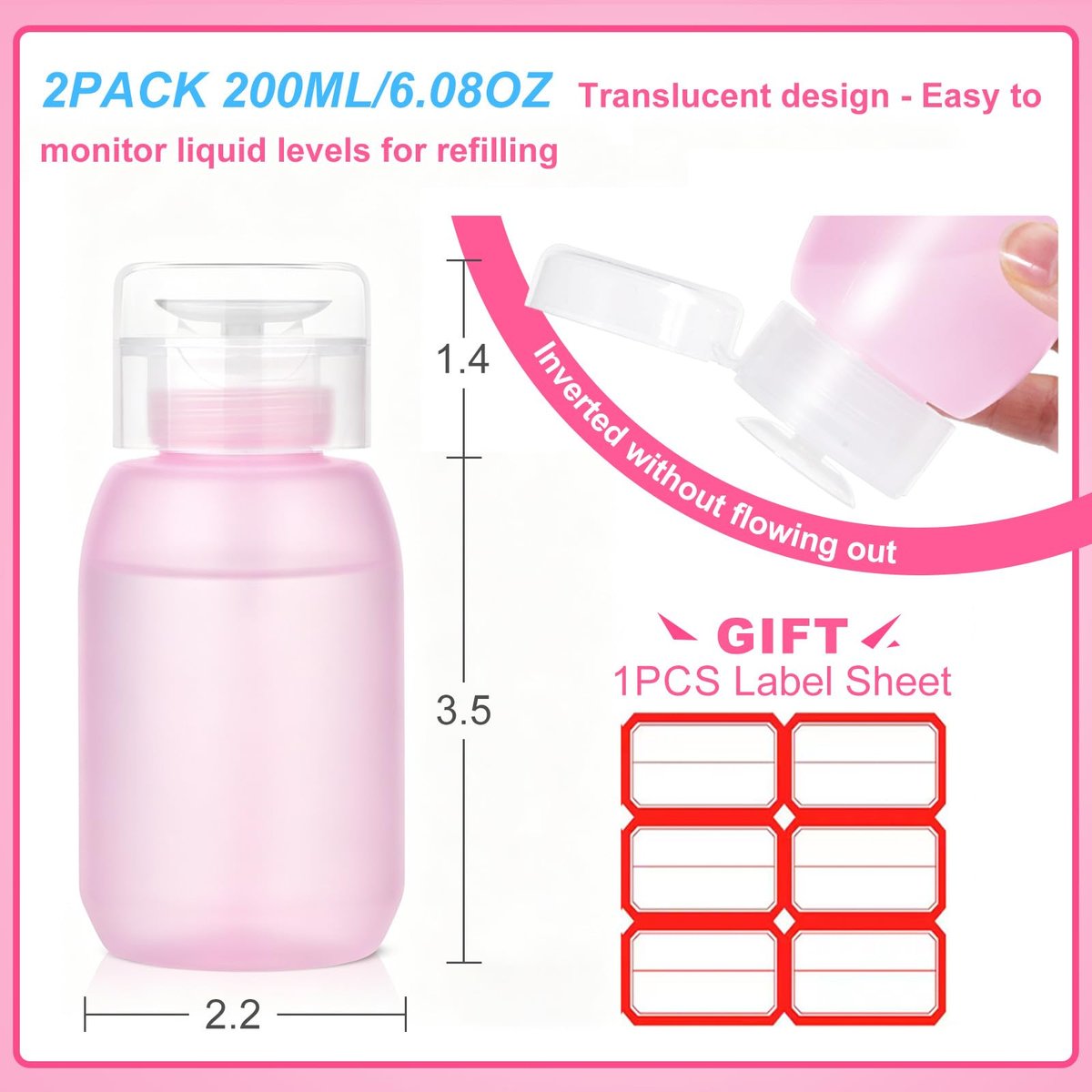 MEKK Acetone Pump Dispenser – Push Down Pump Bottle for Nail Polish Remover & Makeup Remover, 2 Pack 200ml (6.8oz) – Pink - görsel 14