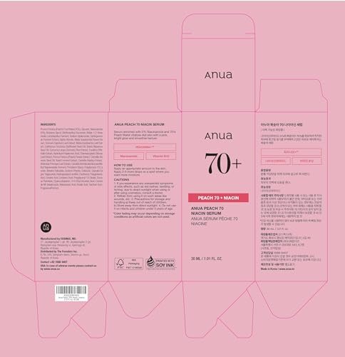 Anua Peach 70 Niacinamide Serum – Daily Glow Serum for Glass Skin, Hydrating & Lightweight Korean Face Serum with Vitamin B12, 1.01 fl.oz Avelisse