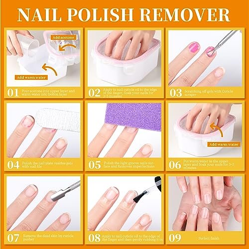 Teenitor Nail Soaking Bowl Set – Soak Off Gel Polish & Dip Powder Remover with Manicure Tools, Cuticle Care, Nail File Buffer (Milk and Honey) - görsel 14