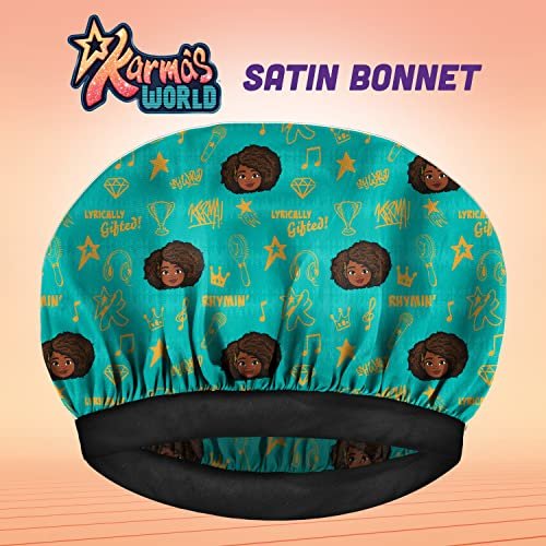 Camryn's BFF Karma's World Teal Karma Quotes Satin Bonnet - Protective Hair Bonnet for Sleeping - görsel 6