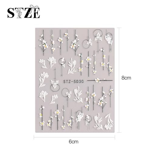 JMEOWIO 3D Embossed Flower Nail Art Stickers - Self-Adhesive Spring Floral Decals for Stunning 5D Nail Designs (4 Sheets) - görsel 14