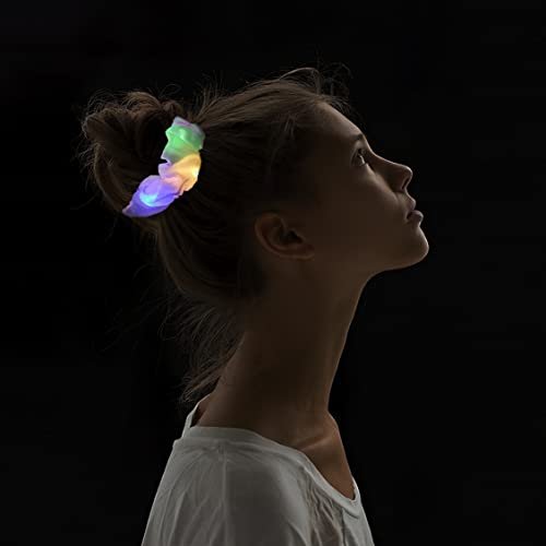 12-Pack LED Light Up Hair Scrunchies - White Satin Glow in the Dark Ponytail Holders for Neon Rave Parties - görsel 14