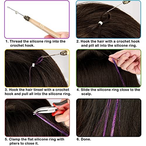 GrennMauler Hair Tinsel Kit – 24 Colors, 6000 Strands (48 Inch) with Tools, Heat Resistant Glitter Hair Extensions for Women Avelisse