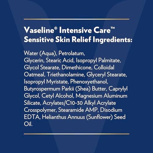 Vaseline Intensive Care Body Lotion 4 Pack Sensitive Skin Relief for Dry Skin with Colloidal Oatmeal and Ultra-Hydrating Lipids, 20.3 oz Each Avelisse
