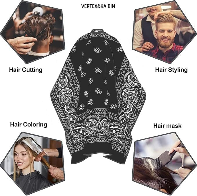 VERTEX&KAIBIN Black Paisley Barber Cape for Men – Professional Hair Cutting Cape, One Size Avelisse