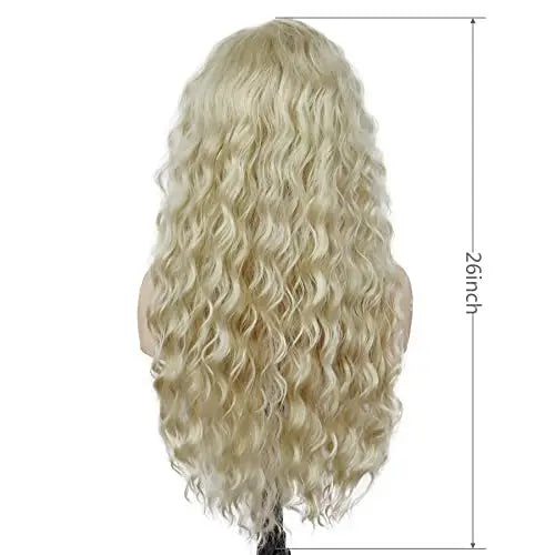 GNIMEGIL Womens Long Blonde Curly Wigs Wavy Fluffy Wig Soft Natural Looking Synthetic Hair Wig Thick Body Wave Hair for Daily Party Cosplay Halloween Costume (Lightest Blonde) Avelisse