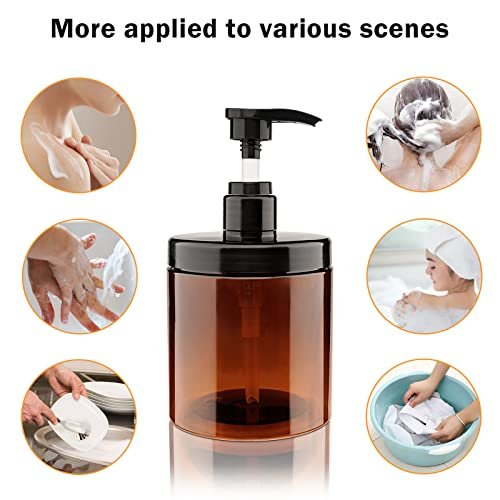 Hethyo 3-Pack 600ml/20oz Refillable Brown Plastic Pump Bottles – BPA-Free Wide Mouth Jar Style Dispensers for Lotion, Shampoo, Conditioner Avelisse