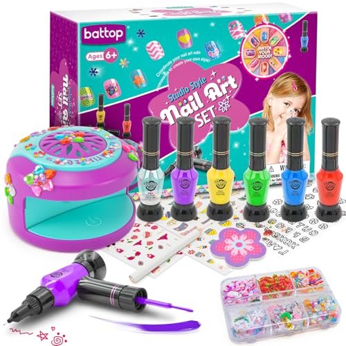 BATTOP Kids Nail Art Kit for Girls Ages 7-12 – with Nail Dryer, 2-in-1 Water Based Nail Polish Pen, 3D Decorations & Stickers, Nail File – Creative Birthday Gift for Girls 7-12 Avelisse