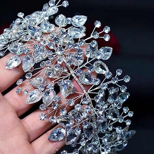 WONRLUA Silver Rhinestone Wedding Headband for Bride - Elegant Bridal Hair Accessories Avelisse