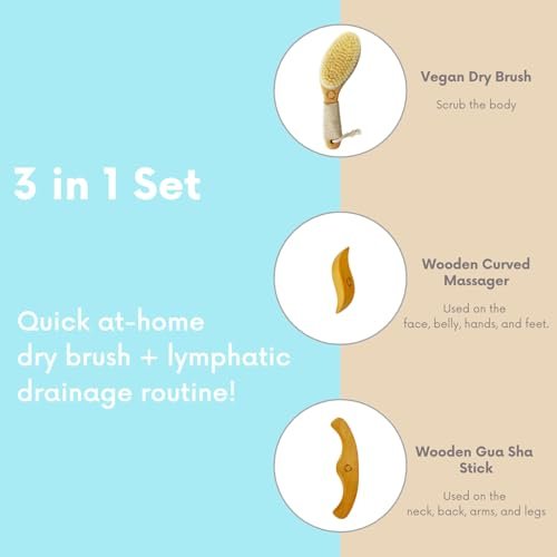 Dry Brushing Body Brush for Lymphatic Drainage with Contoured Handle & Wood Therapy Massage Tools - Vegan, Anti-Cellulite, Body Sculpting Kit for Sensitive Skin Avelisse