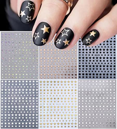6 Sheets 3D Star Nail Stickers – Glitter Gold, Silver, White & Black Geometry Nail Art Decals for DIY Manicure - görsel 14