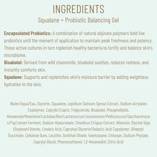 Biossance Squalane + Probiotic Balancing Face Gel Moisturizer - Advanced Formula for Oily & Acne-Prone Skin, 1.69 oz Avelisse
