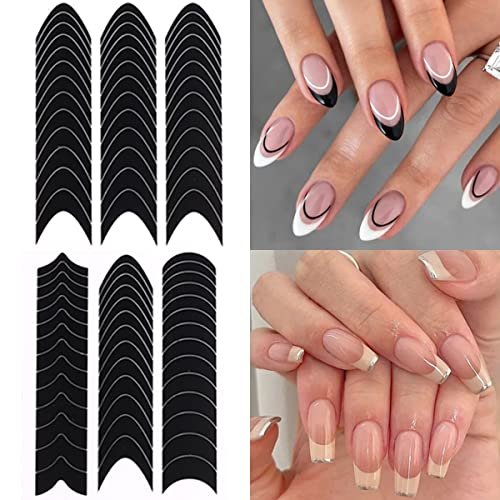 Fcozpjk French Tip Nail Stickers - 6 Sheets Self-Adhesive Nail Art Guides, Wave Lines Tape for French Manicure & Airbrush Stencils - görsel 12