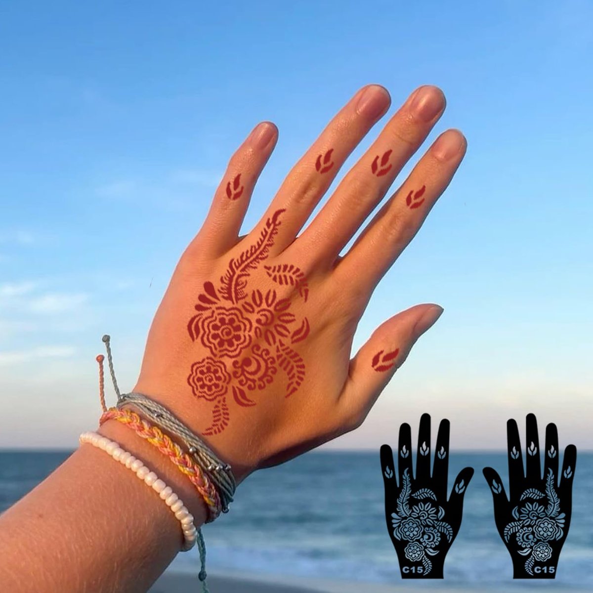 24 Sheets Henna Tattoo Stencils Kit - Indian Arabian Temporary Mehndi Templates for Hands - görsel 14