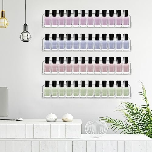 Cerpourt 4 Pack Clear Acrylic Nail Polish Rack Wall Mounted Shelf - Nail Polish Organizer Display for Nail Techs, Home & Salon Use Avelisse