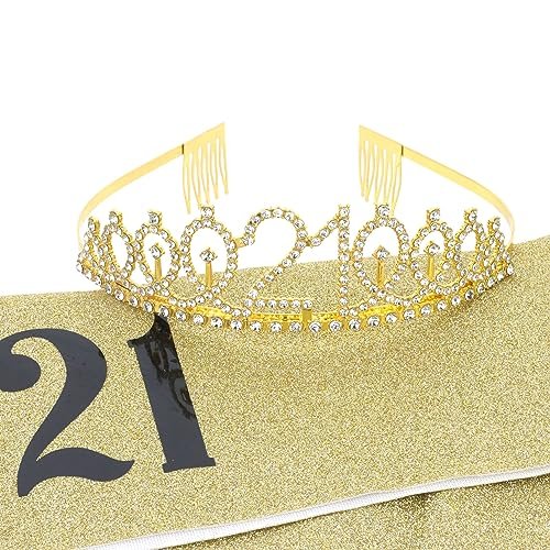 CURASA Gold 21st Birthday Crown and Sash Kit for Women – Rhinestone Tiara & Sash Set - görsel 14