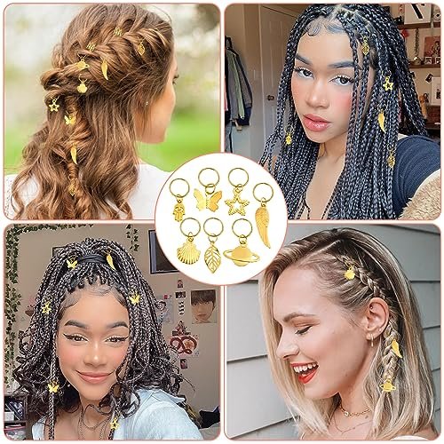 Lucomb 280 Pcs Hair Jewelry Set – Gold Hair Charms, Cuffs & Beads for Braids, Dreadlocks & Locs – Adjustable Metal Rings for Hair Decoration - görsel 14