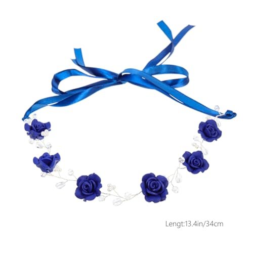 WOFASHPURET Blue Rose Pearl Hairband - Rhinestone Wedding Headband for Brides & Flower Girls - Elegant Navy Floral Hair Vine, 11.81 In - görsel 18