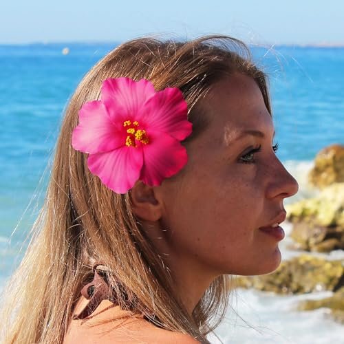3 Pack Hawaiian Flower Hair Clips – 3.5" Tropical Plumeria & Hibiscus Hair Clips for Women, Beach, Luau, Wedding Accessories - görsel 16