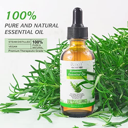 ELBBUB 100% Pure Rosemary Essential Oil for Hair Growth & Skin Care - 60ml (2 Fl Oz) Nourishes Scalp, Stimulates Hair Regrowth for Men & Women Avelisse
