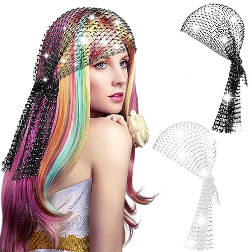 Yuxung 2-Pack Rhinestone Head Scarf Mesh Headbands – Sparkly Festival Accessories for Women, 70s Disco Glitter Hair Wrap & Crystal Chainmail Beaded Headpiece Avelisse