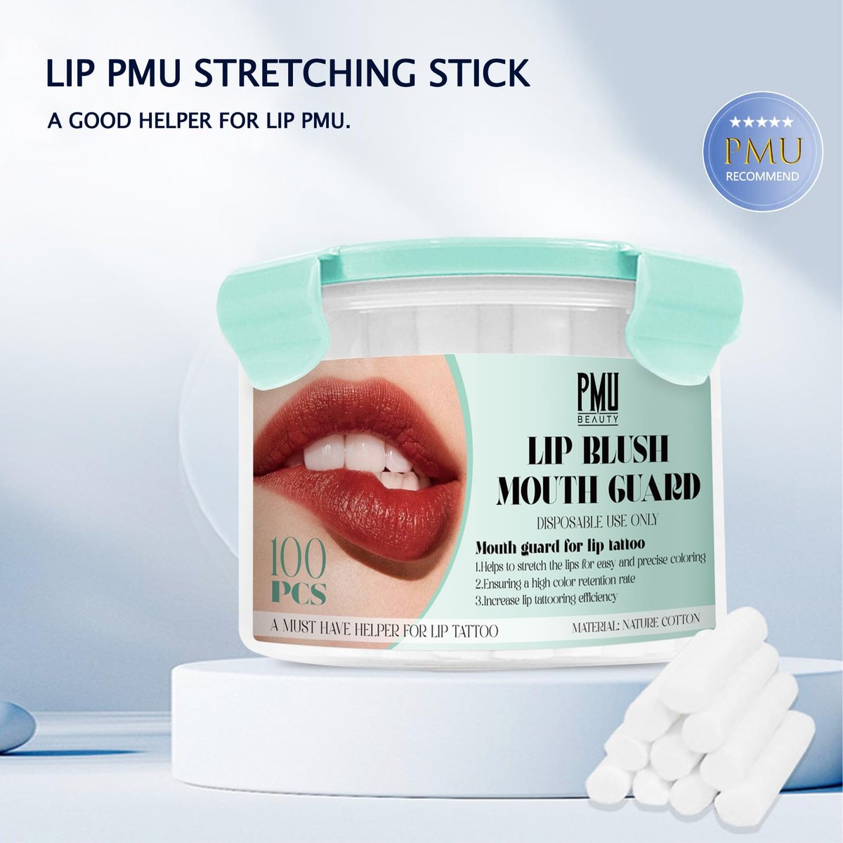 PMUBEAUTY 100pcs Cotton Lip Tattoo Stretching Stick for Easy and Precise Coloring, Enhancing Color, Blushing PMU Supplies, Cleaning Wipes - görsel 16