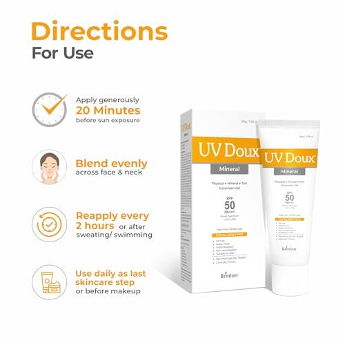 UV Doux Mineral Sunscreen SPF 50 PA+++ | Tinted, Oil-Free, Water Resistant | No White Cast | For Sensitive & Acne-Prone Skin | 100% Mineral Broad Spectrum | 50g/1.7oz Avelisse