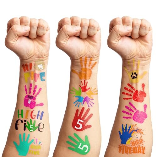 Hi Five Temporary Tattoos for Kids – 100+ Pre-Cut Hand High Five Tattoo Stickers – Party Favors, Goodie Bag Fillers, School Rewards, Positive Classroom Decorations Avelisse