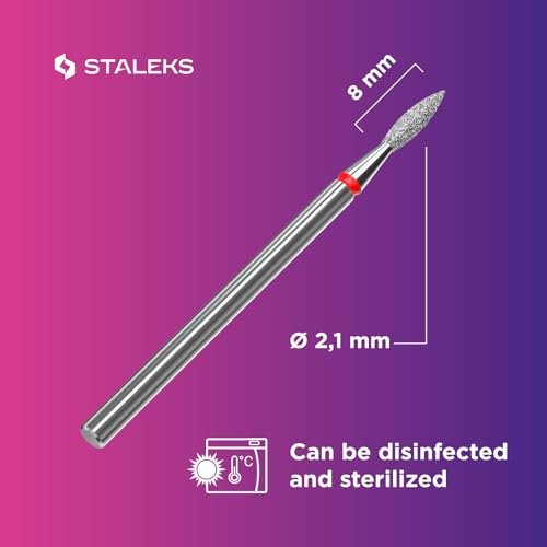Staleks Pro Diamond Nail Drill Bit Flame Red Expert – 2.1mm Head Diameter, 8mm Working Part – Professional Nail Drill Bit – Diamond Coating – Precise Cuticle & Nail Care Avelisse