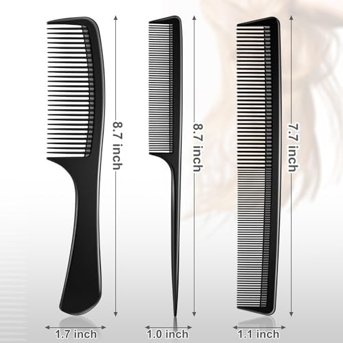 Rsiynax Professional Teasing Comb Set - 3 Pieces Black Carbon Fiber Hair Combs for Cutting, Styling, Fine & Wide Teeth - for Women and Men - görsel 12
