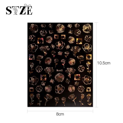 12 Sheets Floral Gold Nail Art Stickers - Spring Summer Self-Adhesive Nail Decals - görsel 14