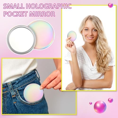 Qunclay 12-Pack 2.76" Compact Mirror Bulk Gift Set - Holographic Iridescent Mini Pocket Mirror for Purse, Travel, Party Favors, Goody Bag Stuffers Avelisse