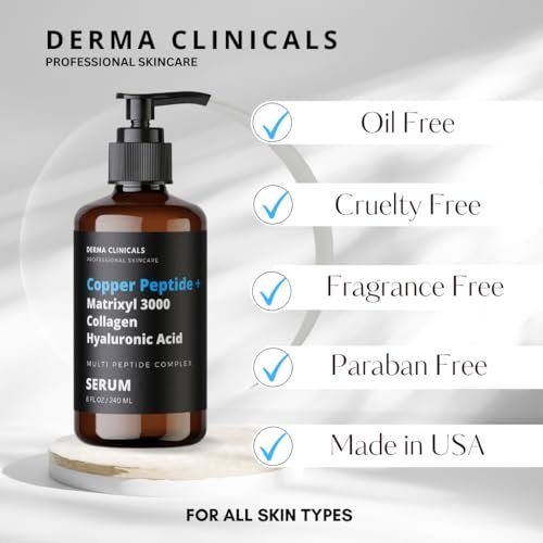 Multi-Peptide Firming & Plumping Serum with Copper Peptide, Matrixyl 3000, Collagen & Hyaluronic Acid - Anti-Wrinkle Anti-Aging Face Serum (8 oz) Avelisse