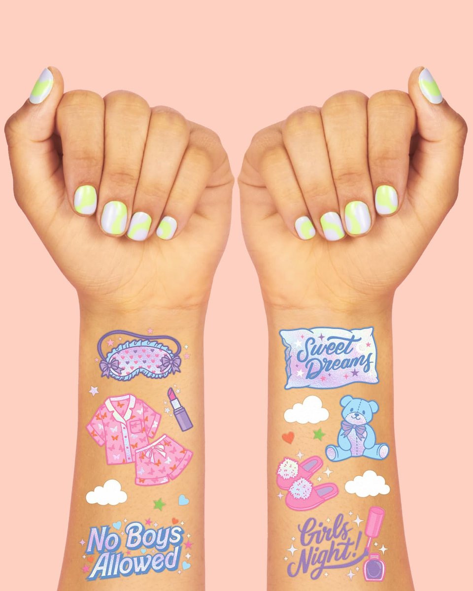 xo, Fetti Pink Sleepover Party Temporary Tattoos for Girls - 52 Cute Designs | Birthday Party Supplies, Movie Night Goodie Bag Favors, Easter Basket Stuffers - görsel 14