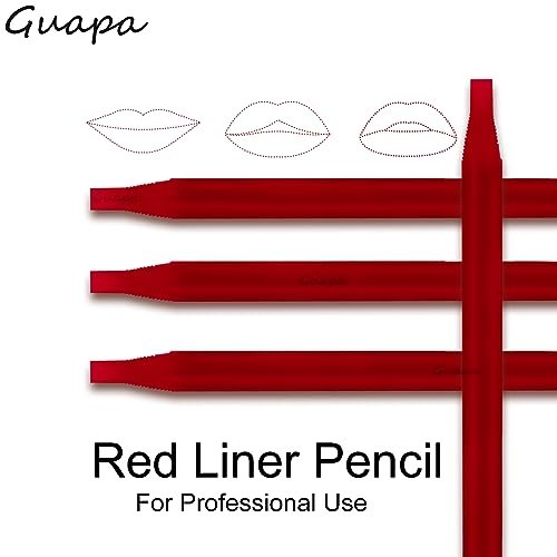 Guapa 2pcs Permanent Makeup Red Pencil for Eyebrow and Lip Mapping with Brush - Hard Core Peel Off Lip Tattoo Design Pencil (Red, 2 Count) - görsel 14