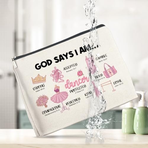 Inspirational Christian Ballerina Makeup Bag – Motivational Dancer Cosmetic Pouch – God Says I Am Gift for Girls - görsel 14