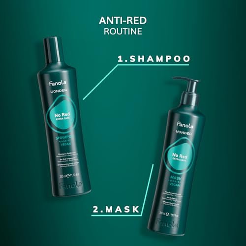 Fanola Wonder No Red Toning Hair Mask - Green Toner for Brunettes, Removes Red Tones, Vegan Hydrating Treatment for Color Treated Hair, Neutralizing & Detangling, 12.3 oz Avelisse