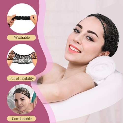 Mozeat Lens 2-Pack Hair Nets Snoods for Women - Black Rayon Knit Snood Hat, Mesh Crochet Hair Wrap Sleep Cap - görsel 12