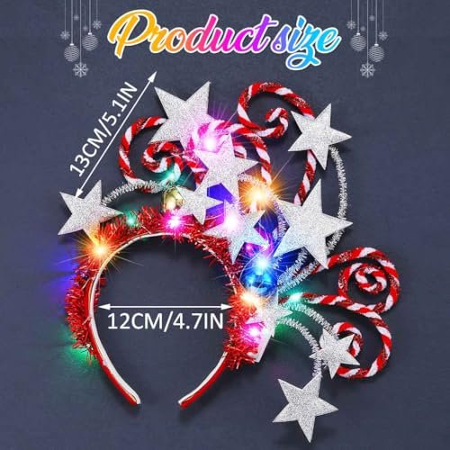 Kilshye Light Up Star Christmas Headband - Red LED Candy Cane Hairband for Women & Girls - görsel 14