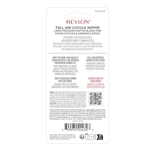 Revlon Full Jaw Cuticle Nipper - Stainless Steel Manicure Tool for Precise Nail Care, Easy Squeeze Spring, 1 Count Avelisse