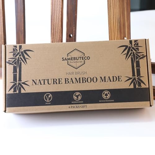 SAMEBUTECO Bamboo Hair Brush Set – 4 Styles Paddle Detangling Brushes for Thick, Thin, Curly, and Dry Hair, Women and Girls, Travel Portable - görsel 12