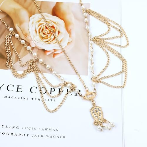 Dizila 8 Pieces Gold Head Chains with Rhinestone Pearl Leaf Coin – Boho Headbands, Tassel Forehead Chain, Hair Bands for Women Girls Avelisse