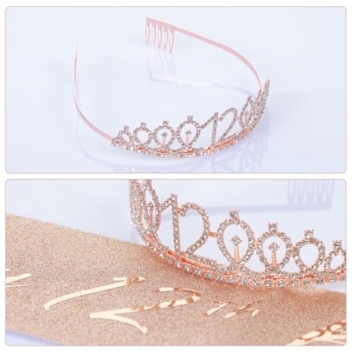 Rose Gold 12th Birthday Sash and Tiara Set for Girls – Birthday Crown and Party Favors - görsel 8