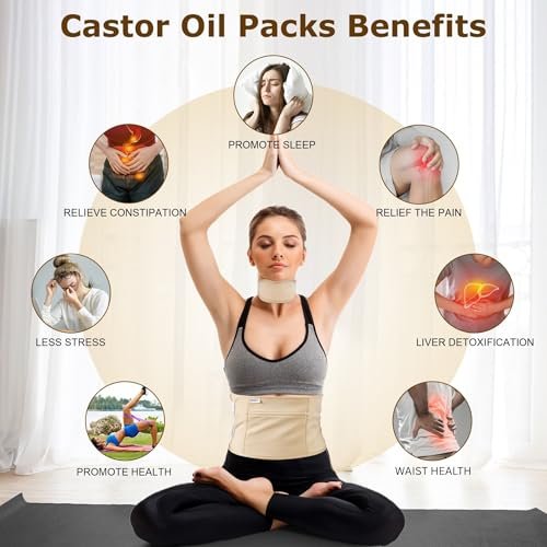 Purelysian Beauty Castor Oil Pack Wrap Organic Cotton - 7 Piece Castor Oil Kit for Stomach and Liver Detox (8 fl oz / 237 ml) Avelisse