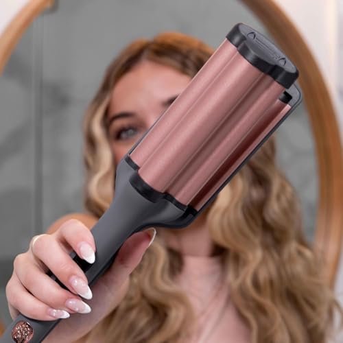 Hairitage 3 Barrel Curling Iron for Beach Waves and Curls - Ceramic Tourmaline Crimping Iron - Hair Waver for Mermaid Waves - Reduce Frizz + Increase Shine - All Hair Types Avelisse
