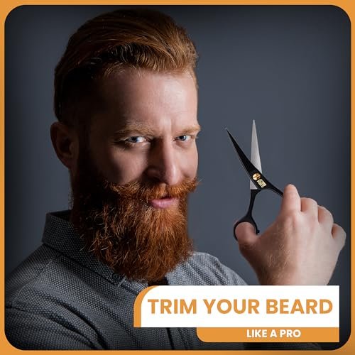 RRAYS 5'' Beard Scissors for Men – German Mustache Scissors with Beard & Mustache Comb – Professional Facial Hair Trimming Kit with Travel Pouch - görsel 14