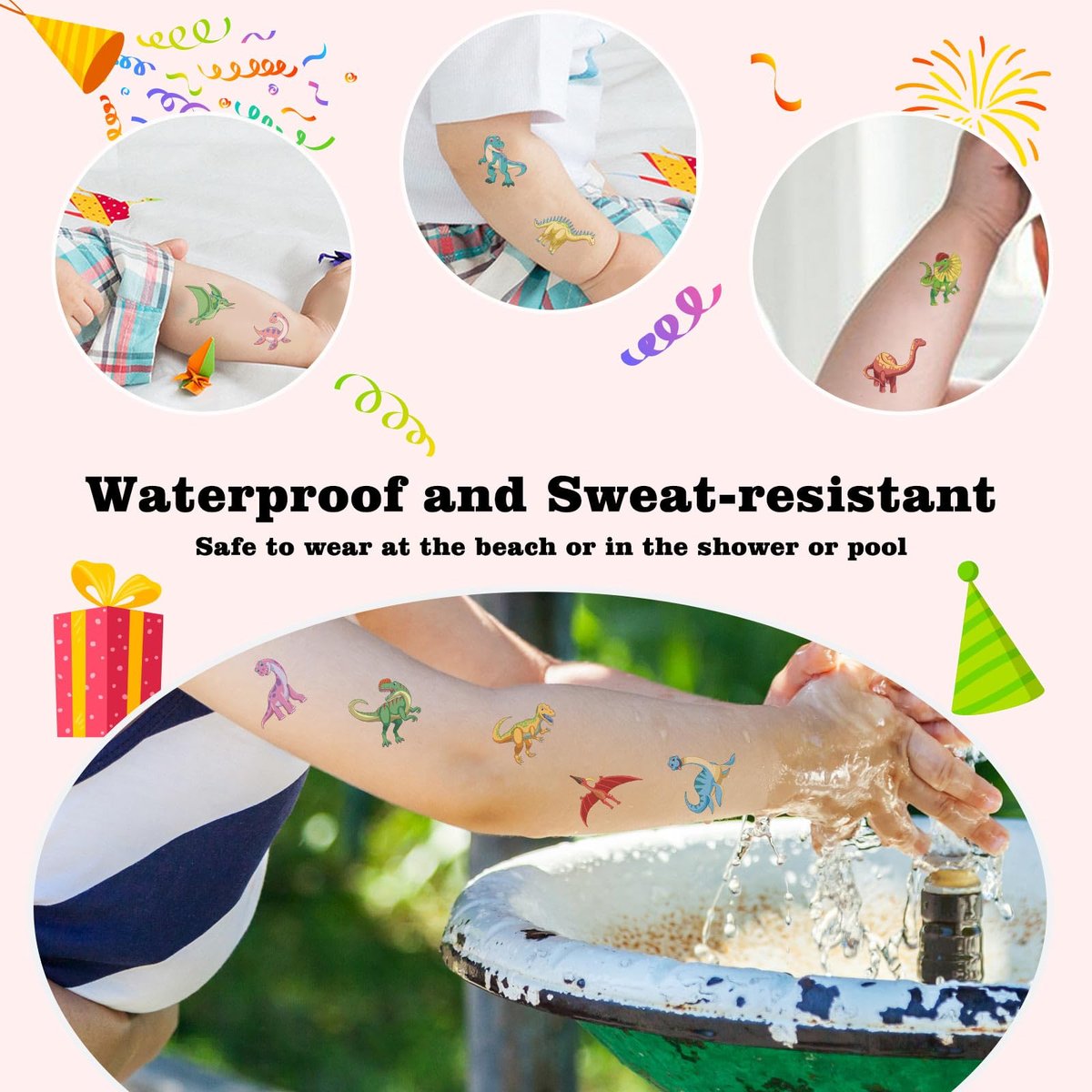 104 PCS Dinosaur Temporary Tattoos for Kids Party Supplies - Fun Dino Tattoo Stickers for Boys Girls Birthday Favors - görsel 12