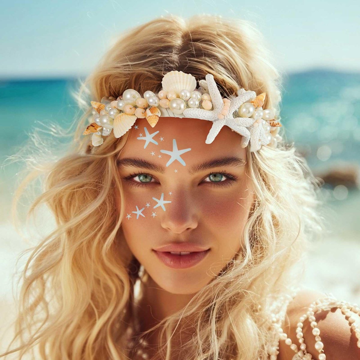 Brishow Mermaid Headband for Women - Silver Starfish Seashell Crown Beach Ocean Outfit Tiara Headpiece Avelisse