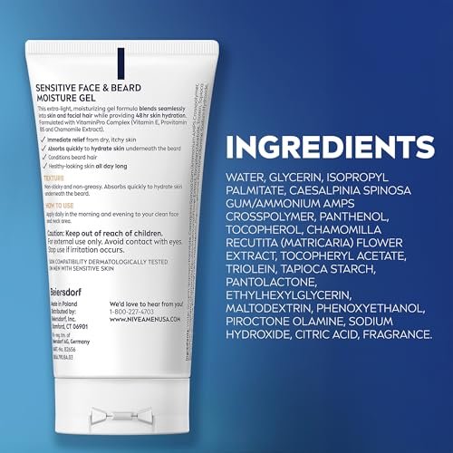 NIVEA MEN Sensitive Face and Beard Moisture Gel – Gentle Face and Beard Moisturizer for Men, Instantly Hydrates Skin and Conditions Beards, 1.7 Fl Oz Tube (Pack of 3) Avelisse